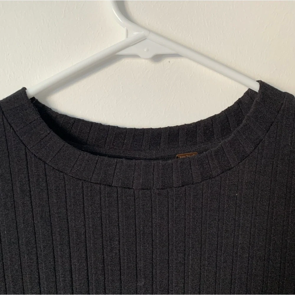 Free People Black Ribbed Bodycon Dress w/ Crew Neck, Cap Sleeves, & Cut Out Back